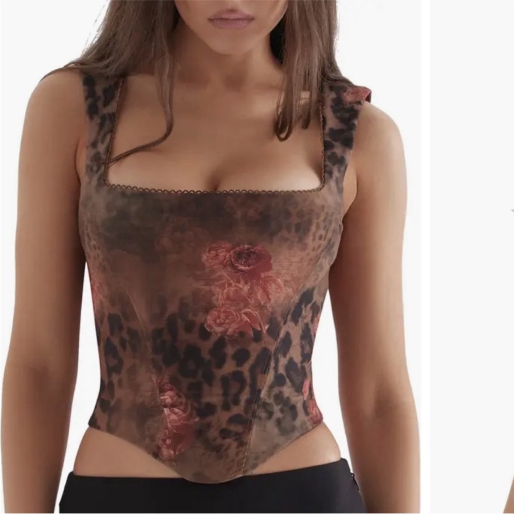 House of CB Kalina Animal Corset Leopard Rose Flower Top
